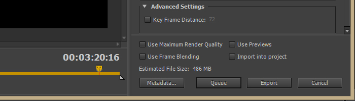 last settings and estimated size